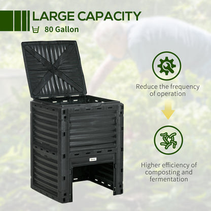 Outdoor Compost Bin Garden Container, Fast Creation of Fertile Soil Aerating Compost Box, 80 Gallon, Green