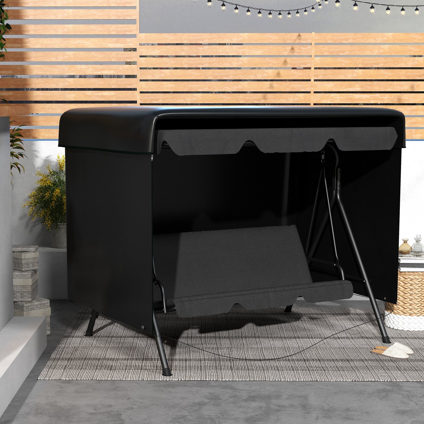 3-Seater Patio Swing Cover, Outdoor Garden Furniture Protection, 85" x 61" x 59", Black