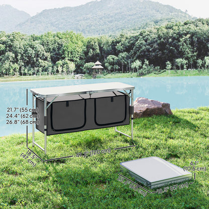 Outdoor Aluminum Folding Picnic Table Height Adjustable with Storage Organizer BBQ Camping