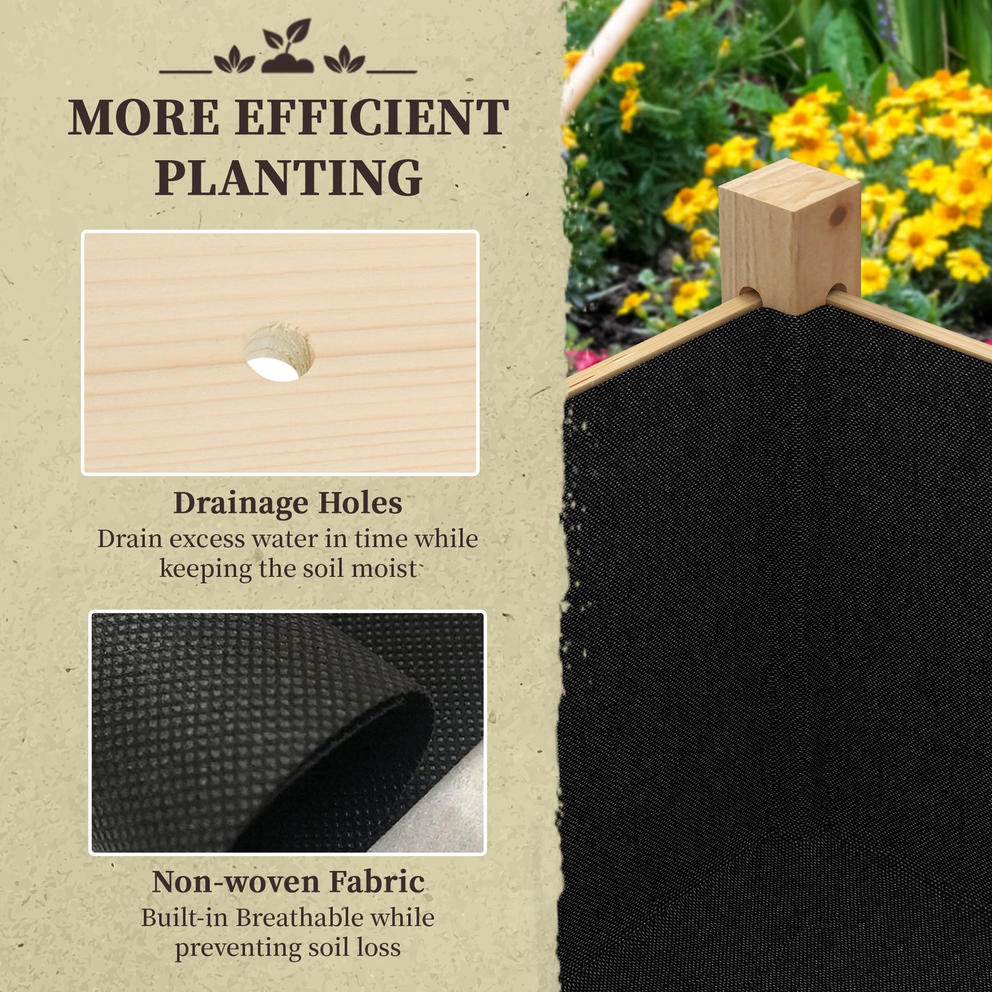 Wooden Raised Planter Box with Drain Holes for Vegetables, Flowers, Outdoor Garden Bed, 45.3x21.7x31.5inch, Natural