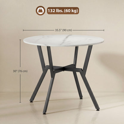 35" Round Dining Table, Modern Dining Room Table with Steel Frame, Space Saving Small Kitchen Table, White Marble