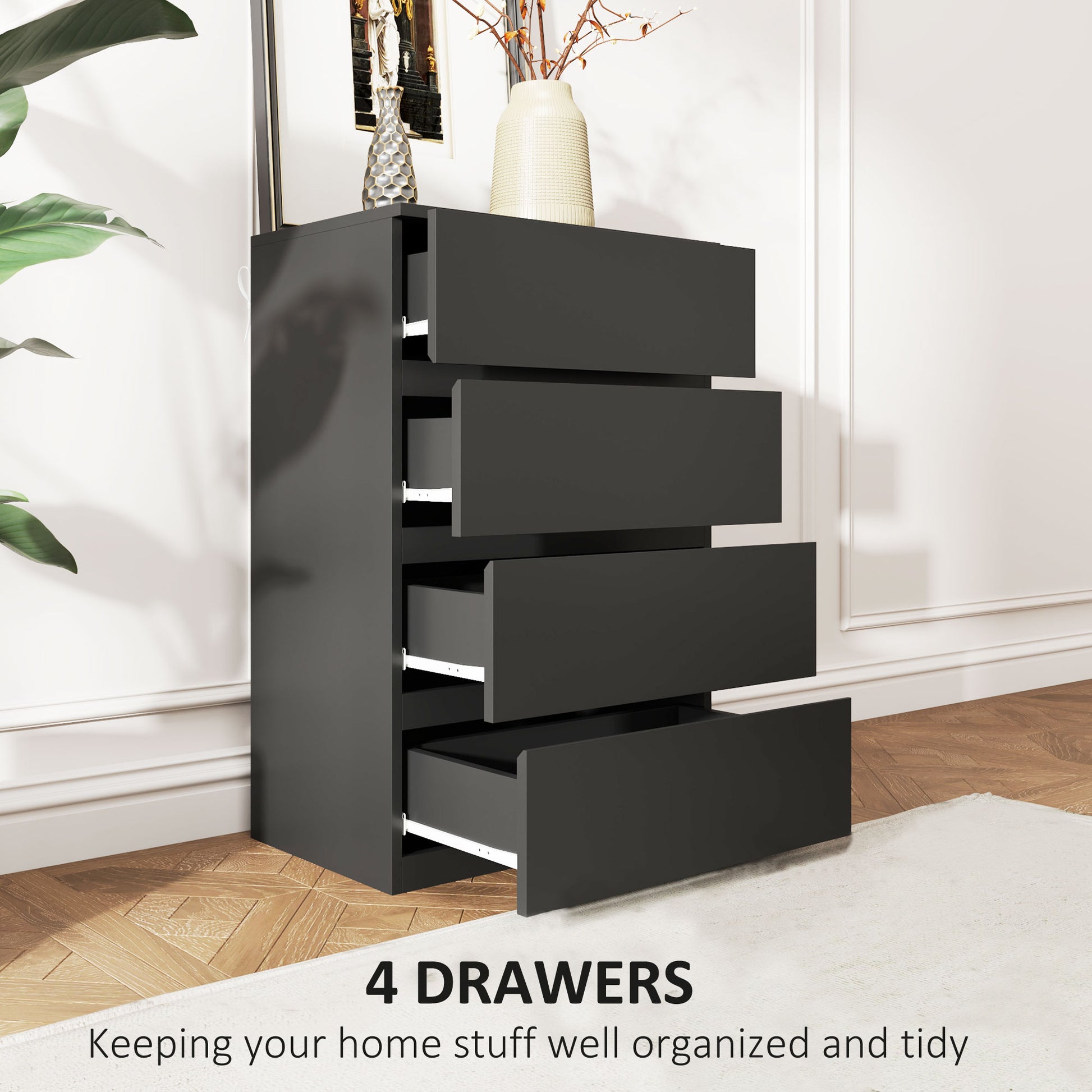 4 Drawer Chest Storage Cupboard Freestanding Drawer Unit, Black