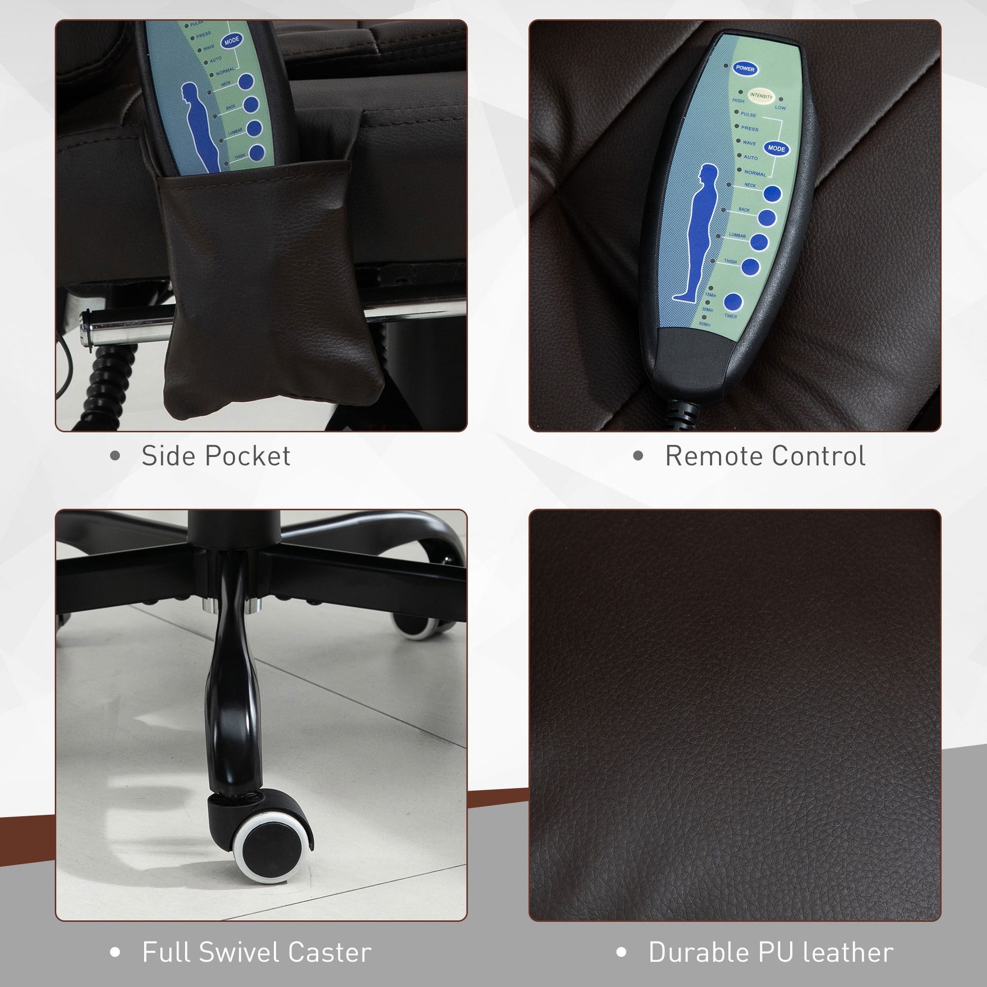 7-Point Vibrating Massage Chair, Reclining Office Chair with Footrest, Reclining Back, Adjustable Height, Brown