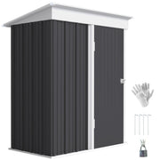 Outdoor Storage Shed, Steel Lean-to Shed with Adjustable Shelf, Lock, Gloves, 5'x3'x6', Dark Grey