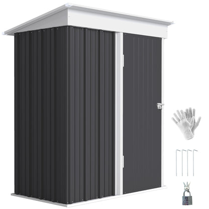 Outdoor Storage Shed, Steel Lean-to Shed with Adjustable Shelf, Lock, Gloves, 5'x3'x6', Dark Grey
