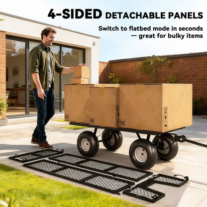 Steel Garden Cart, Utility Wagon Cart with Removable Liner, Quick-Release Sides, 10" Wheels, 660lbs Capacity