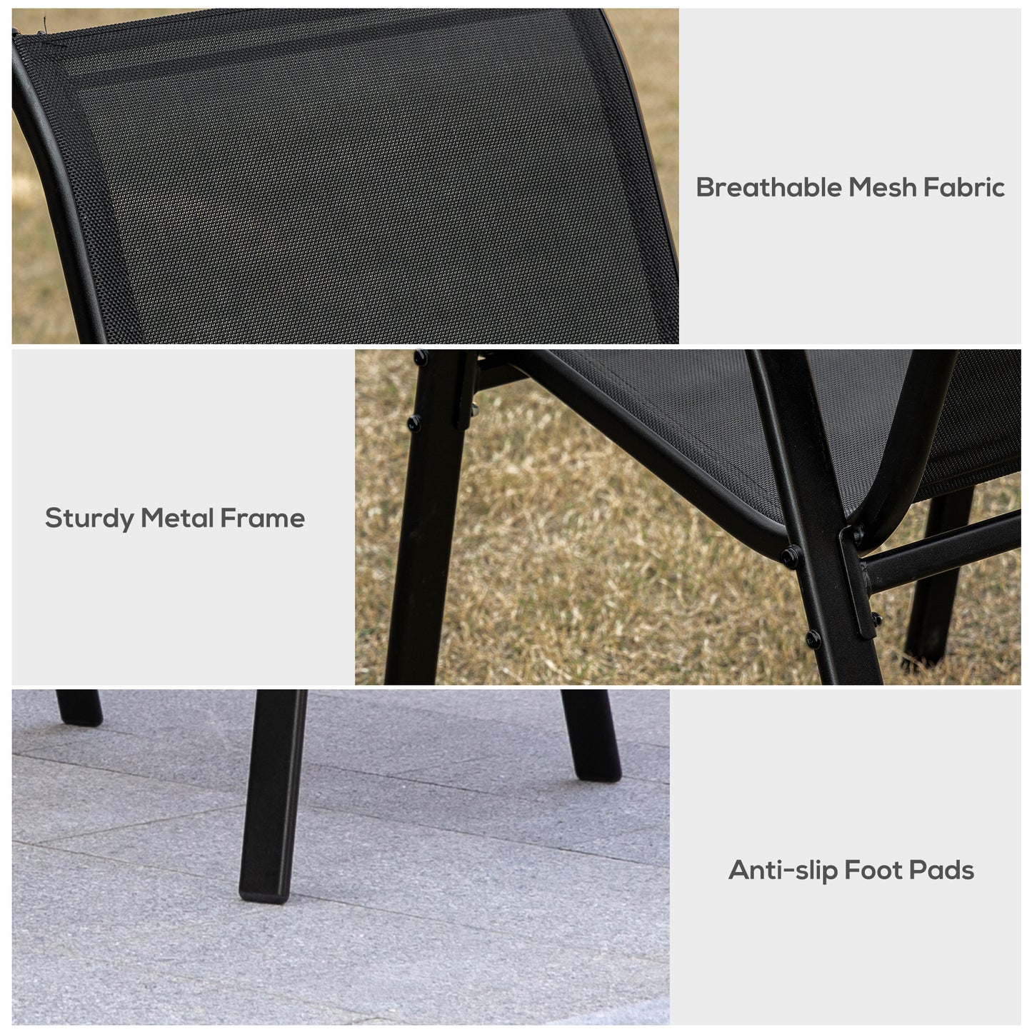 4-Piece Outdoor Dining Chair for Relaxing on Patio Balcony Garden, Comfortable Outdoor Furniture with Armrests, Black