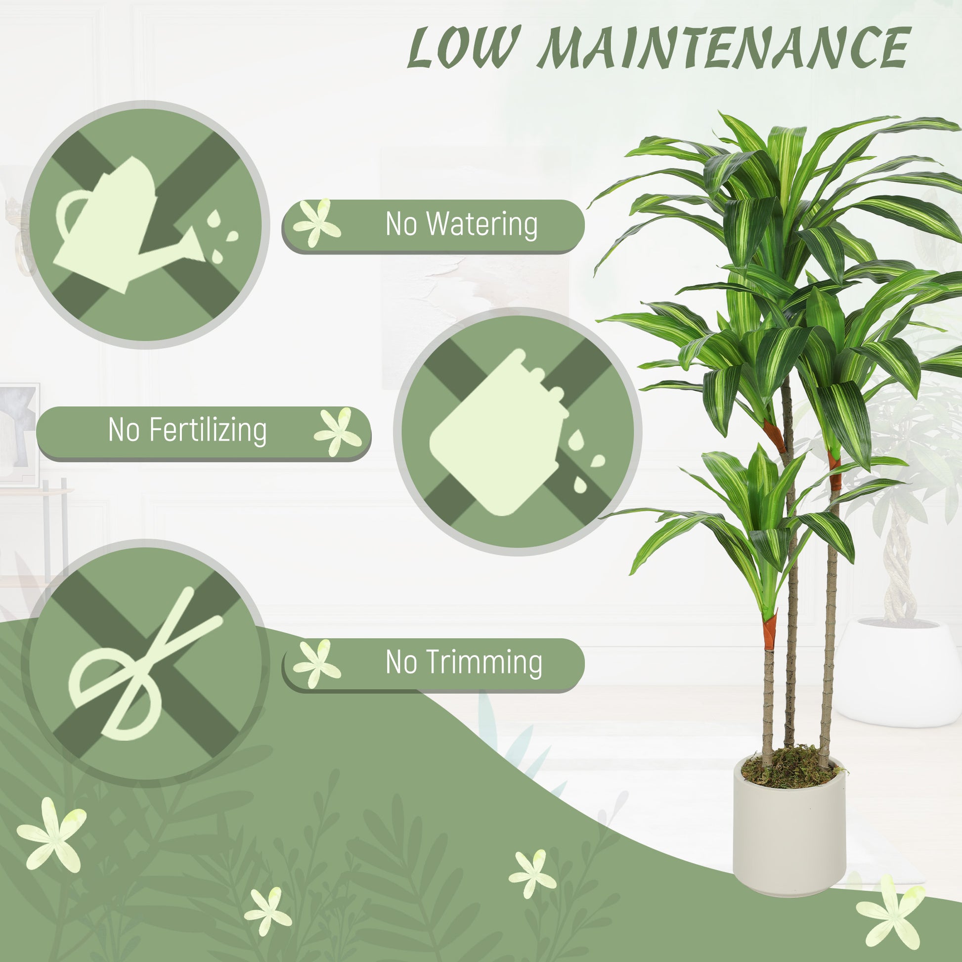 4FT Dracaena Fake Plant, Artificial Plant with Bendable Trunks for Home Office Decor, Green