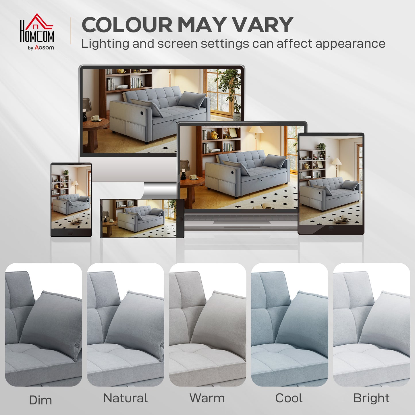 3‑in‑1 Double Sofa Bed, Pull Out Sleeper Sofa with USB Charging, Adjustable Backrest, Side Pockets, Light Grey