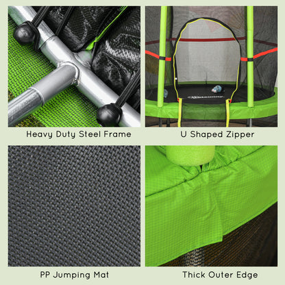 55" Kids Trampoline with Enclosure Net for Indoor/Outdoor, Trampoline for Boys and Girls Age 3-6 Years, Green