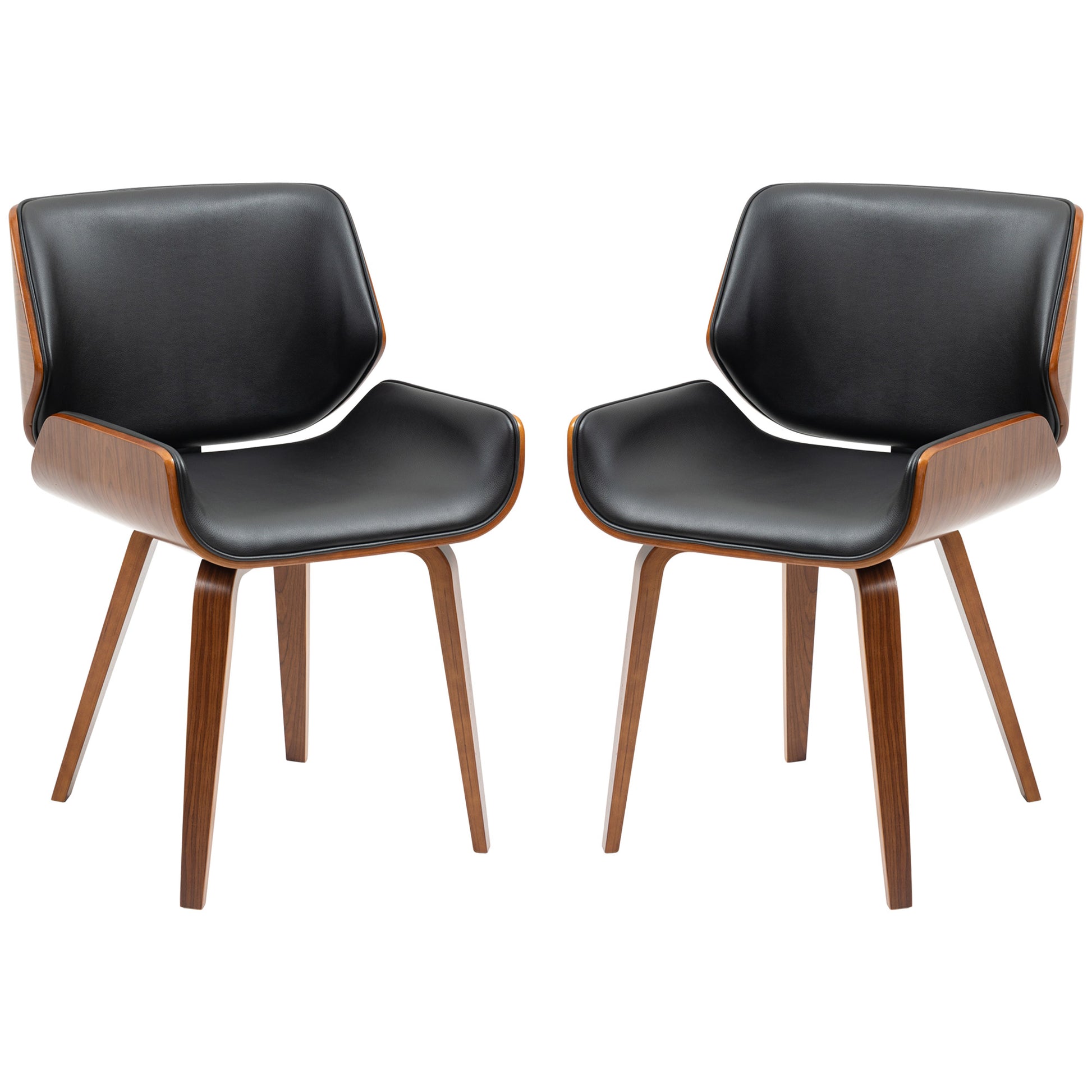 Dining Chairs Set of 2, PU Leather Kitchen Chairs with Upholstered Seats and Solid Wood Legs for Dining Room, Black