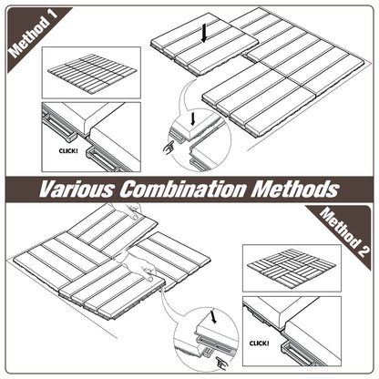 9 Pcs PP Interlocking Composite Deck Tile, 12" x 12" Outdoor Flooring Tiles for Indoor and Outdoor Use, Tools Free Assembly, Brown