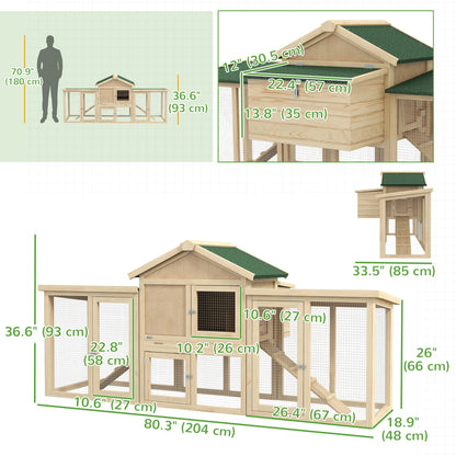 Wooden Chicken Coop, Outdoor Backyard Garden Large Rabbit Hutch with Nesting Box, Run, Ramp, Drawer