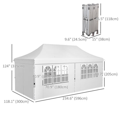 20x10 Pop Up Canopy with 6 Removable Sidewall, Carry Bag and 6 Sand Bags, Height Adjustable Instant Sun Shelter, White