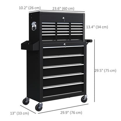 14 Drawer Rolling Tool Chest, Lockable Tool Storage Cabinet with Detachable Top Toolbox, Protective Liner, Black
