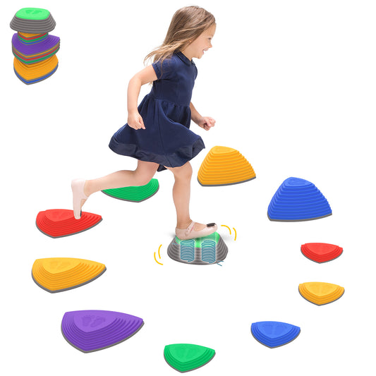 11 PCs Stepping Stones Kids with Non-slip Rubber, Stackable Balance Step Stones for Obstacle Course Sensory Play, Outdoor Indoor for 3-8 Years Old