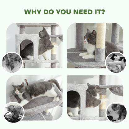 69" Cat Tree, Multi-Level Cat Tower with 2 Condos, Plush Perch and Sisal Scratching Posts, Light Grey