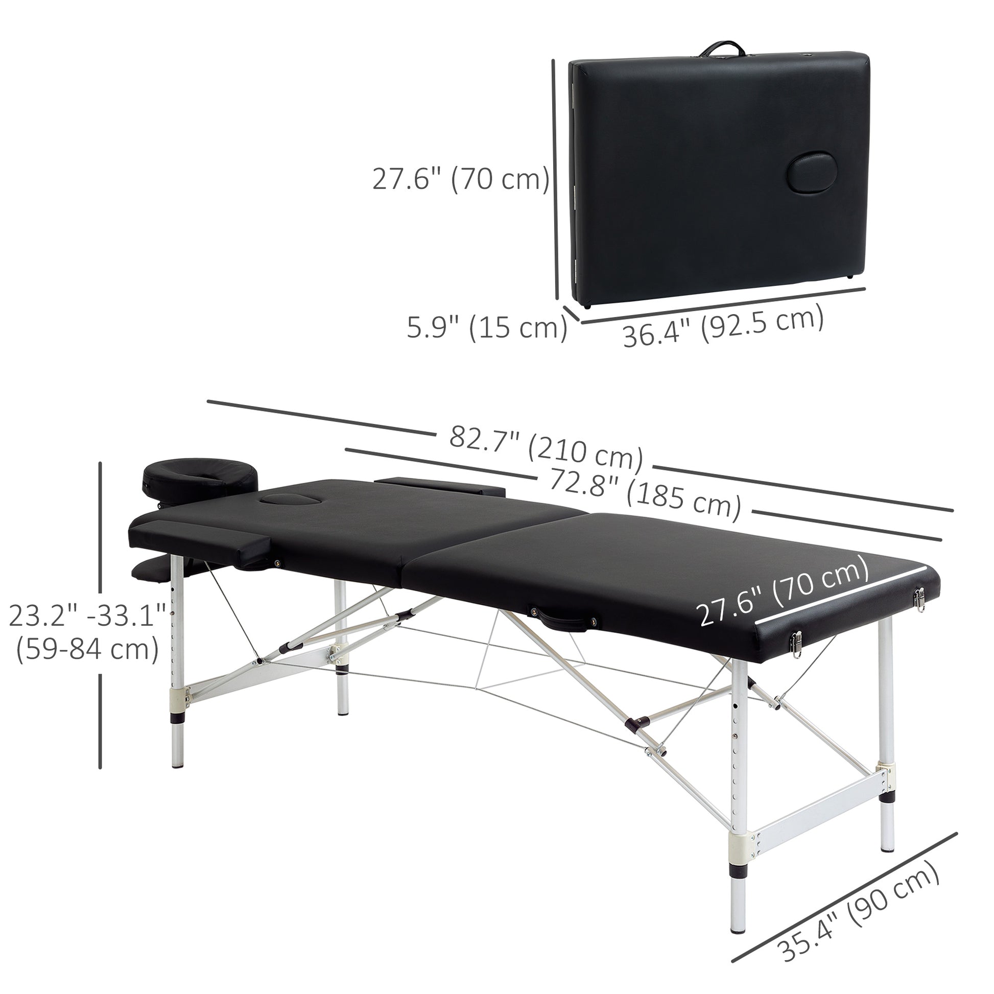 83" 2 Section Foldable Massage Table Professional Salon SPA Facial Couch Tatoo Bed with Carry Bag Black