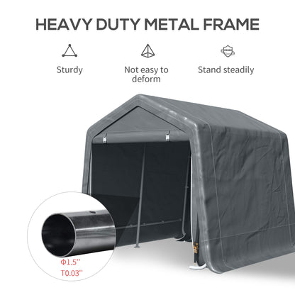 9.2' x 7.9' Garden Storage Tent, Patio Storage Shelter w/ Metal Frame and Double Zipper Doors, Dark Grey