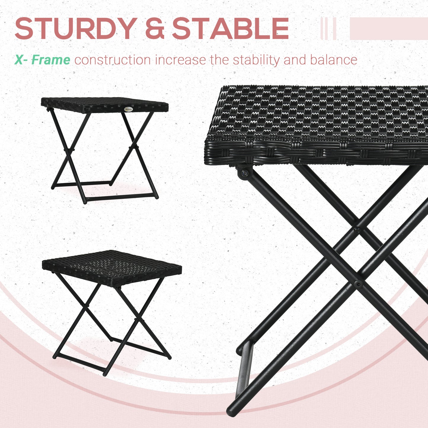 Patio Wicker Coffee Table, Outdoor PE Rattan Garden Folding Side Table, 15.75"x15.75"x15.75", Black