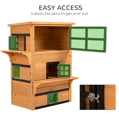 Cat House, Outdoor 3-Tier Kitty Shelter, Weather Resistant, w/ Escape Door