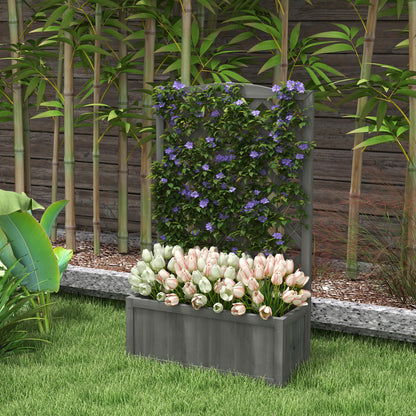 Wood Planter with Trellis for Vine Climbing, Raised Garden Bed to Grow Vegetables for Backyard, 28" x 11" x 46", Grey