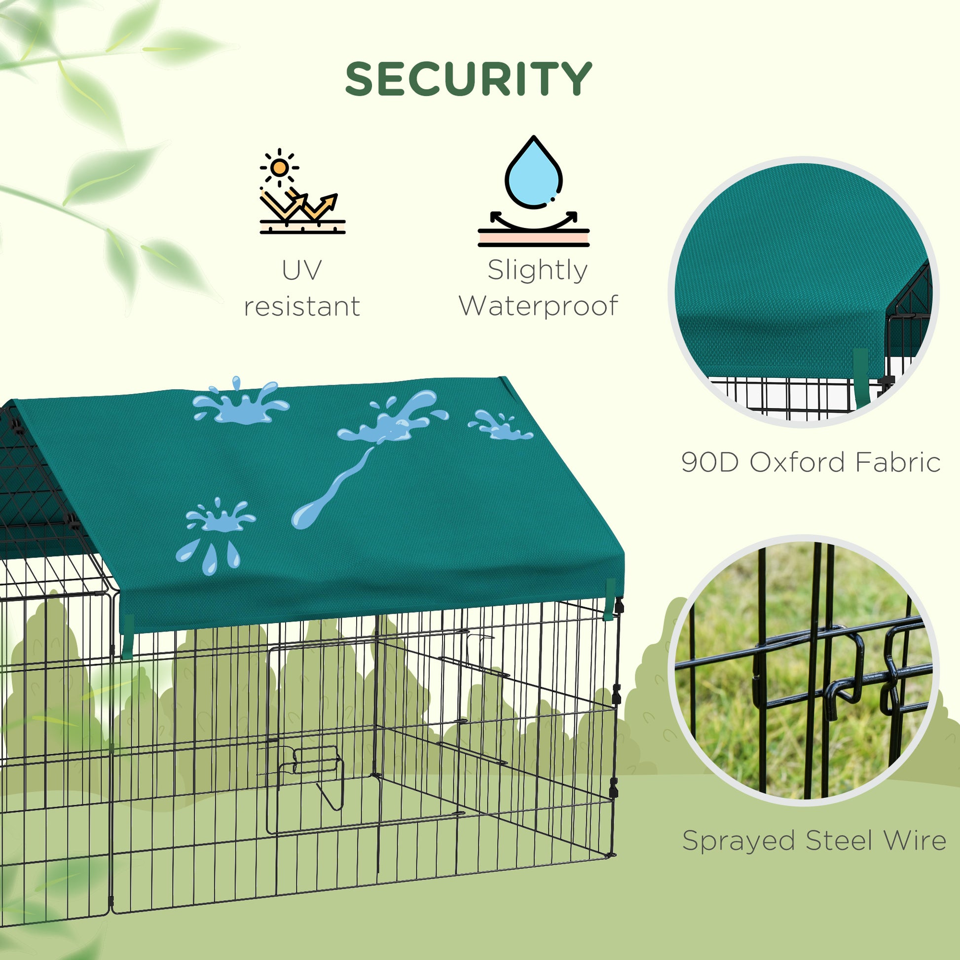 73" Small Animal Cage with Roof, Indoor/Outdoor Use, for Chicken, Rabbits, Chinchillas, Green