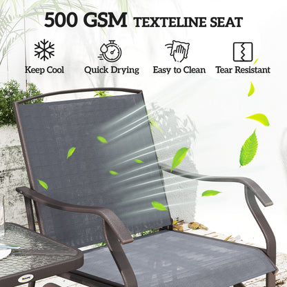 3 Piece Patio Glider Set Outdoor Gliders with Breathable Mesh Seat, Glass Top Table for Garden, Yard, Grey