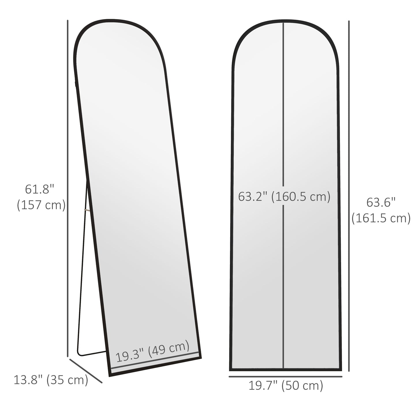 Arched Standing Mirror, 64" x 20" Full Length Mirror, Free Standing or Wall Mounted for Living Room, Bedroom, Black