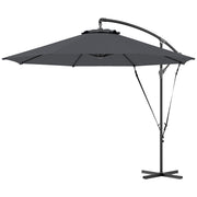 9.5' Cantilever Umbrella with Wind Protection Strap and Cover, Hanging Umbrella with Crank and Cross Base, UPF 50+, Grey