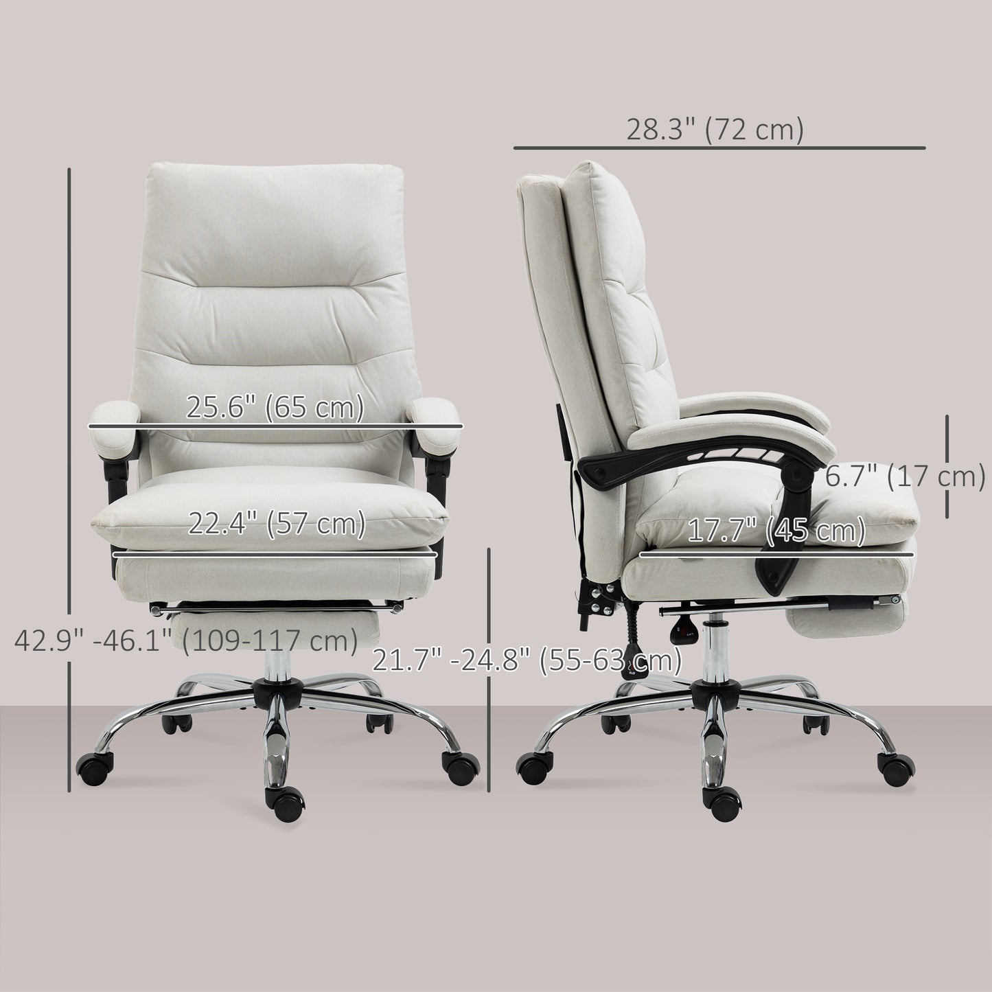 Executive Office Chair with 6-Point Massag, Microfibre Reclining Computer Chair with Footrest, Cream White