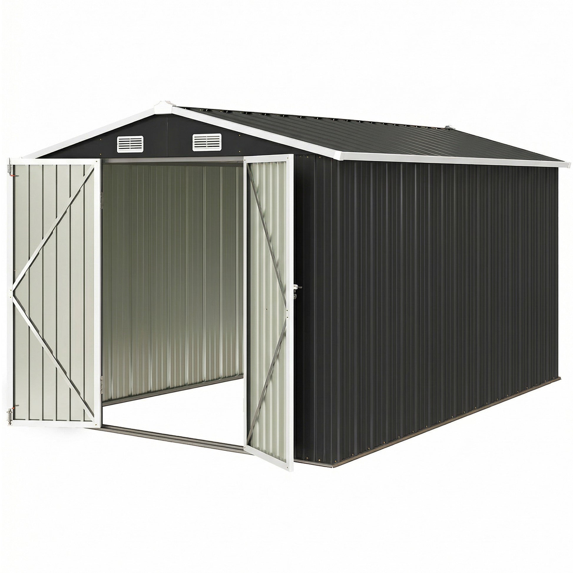 10' x 10' Metal Shed, Heavy Duty Outdoor Storage Shed with 4 Vents and Lockable Double Doors, Dark Grey