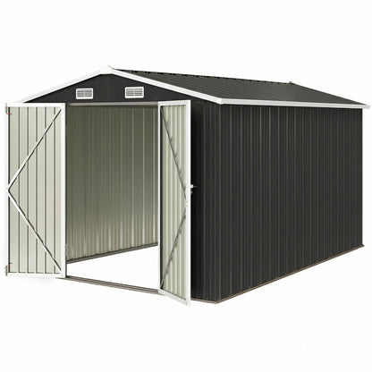 10' x 10' Metal Shed, Heavy Duty Outdoor Storage Shed with 4 Vents and Lockable Double Doors, Dark Grey