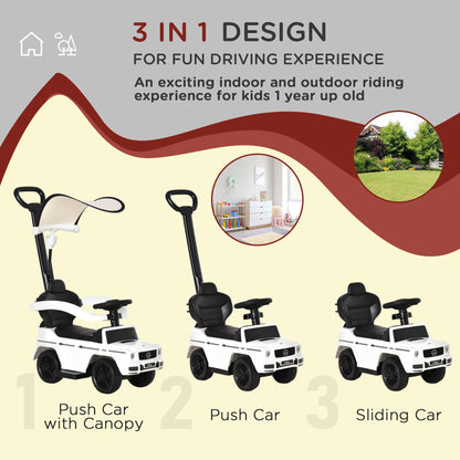 Aosom Mercedes-Benz G350 Licensed Push Car, 3-in-1 Toddler Sliding Car with Horn, Steering, Foot Rest, Seat Storage, White