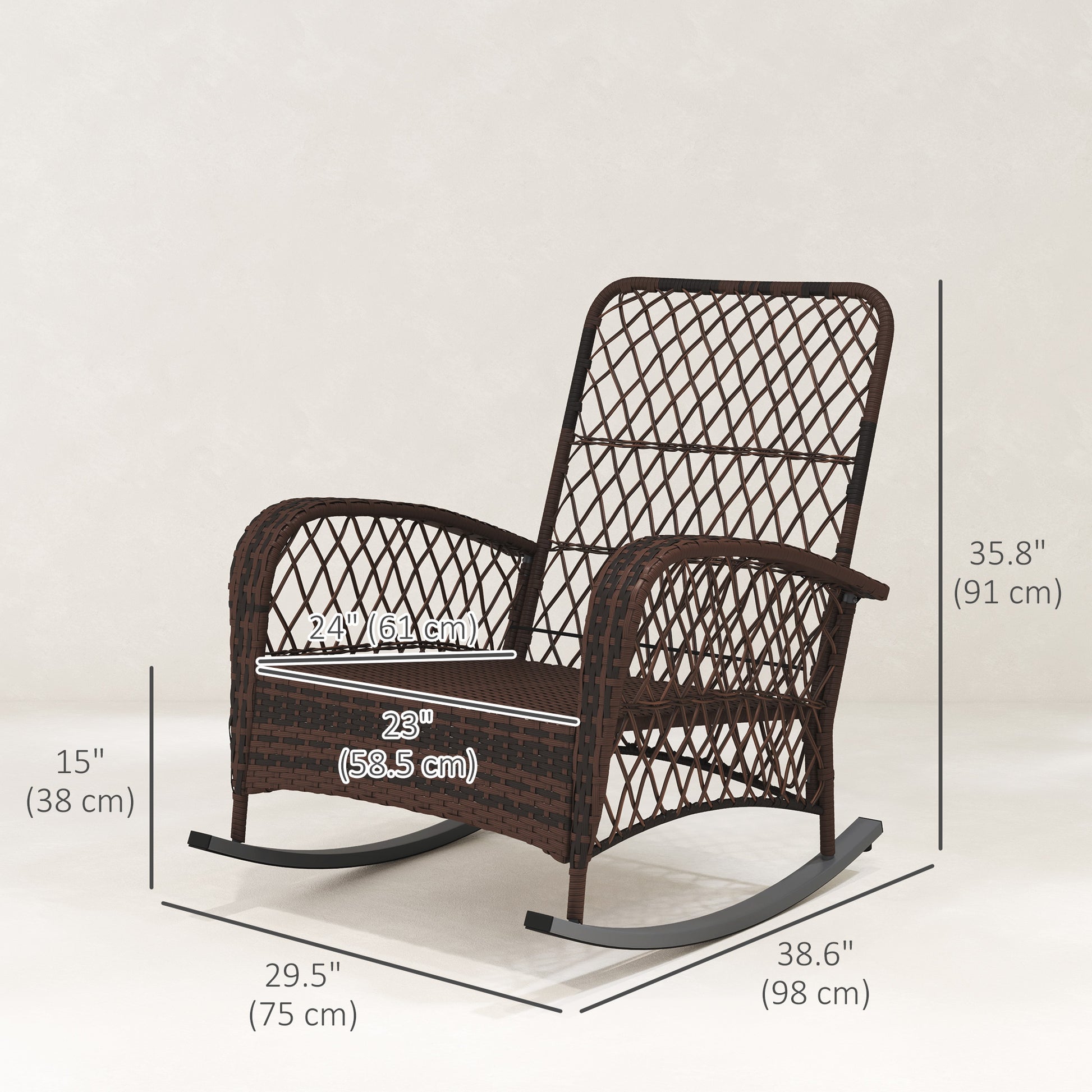 Outdoor Wicker Rattan Rocking Chair Set of 2, Patio Rocker with Thick Cushions for Garden Backyard Porch, Grey