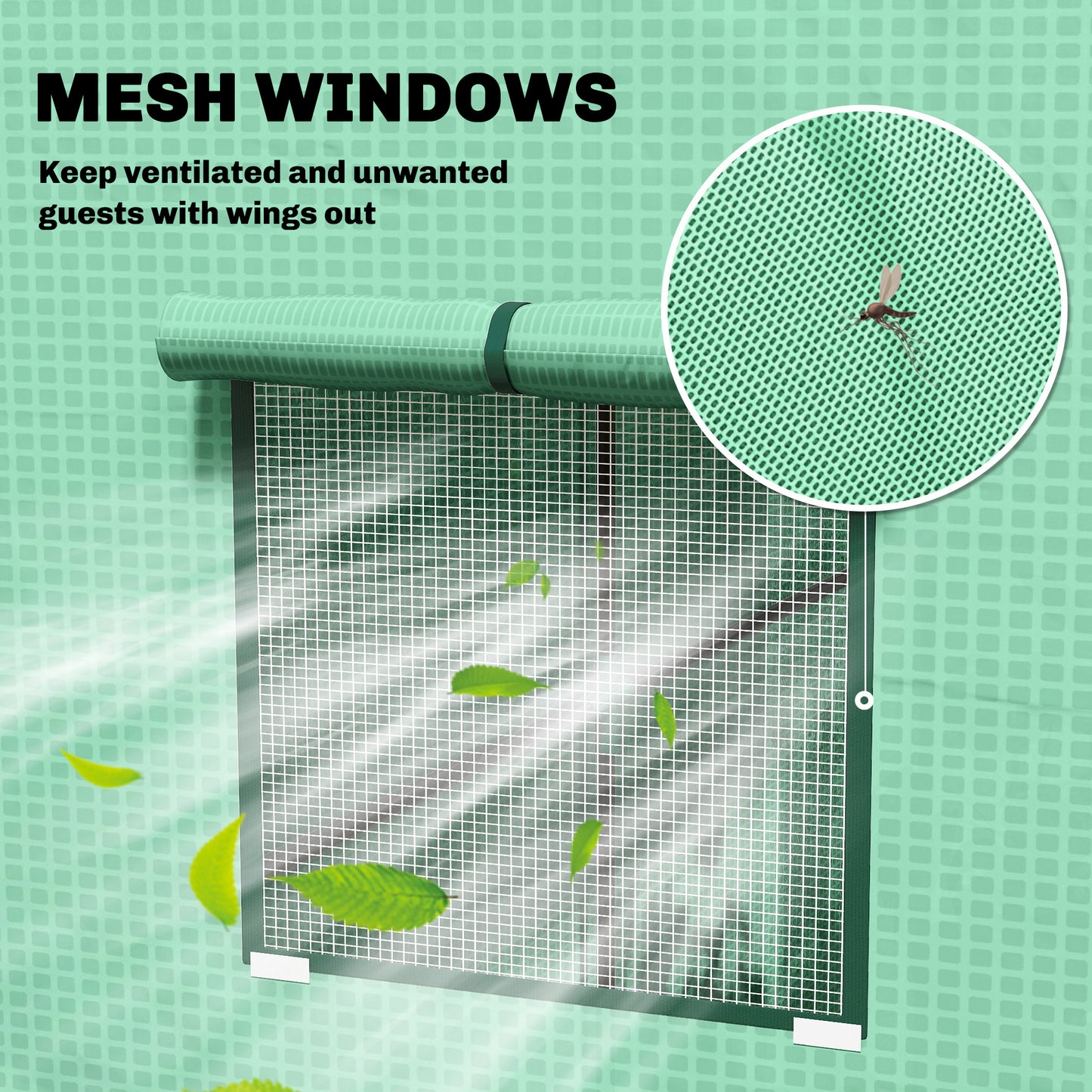Walk-in Tomato Greenhouse Lean-to Green House with Reinforced PE Cover, Roll-up Door, Mesh Windows, Green