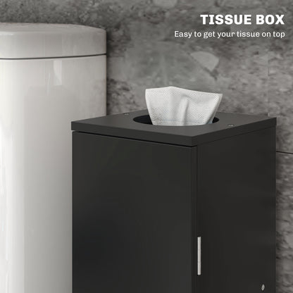 Small Toilet Paper Cabinet, Bathroom Corner Cabinet with Doors and Shelves for Paper Shampoo, Black