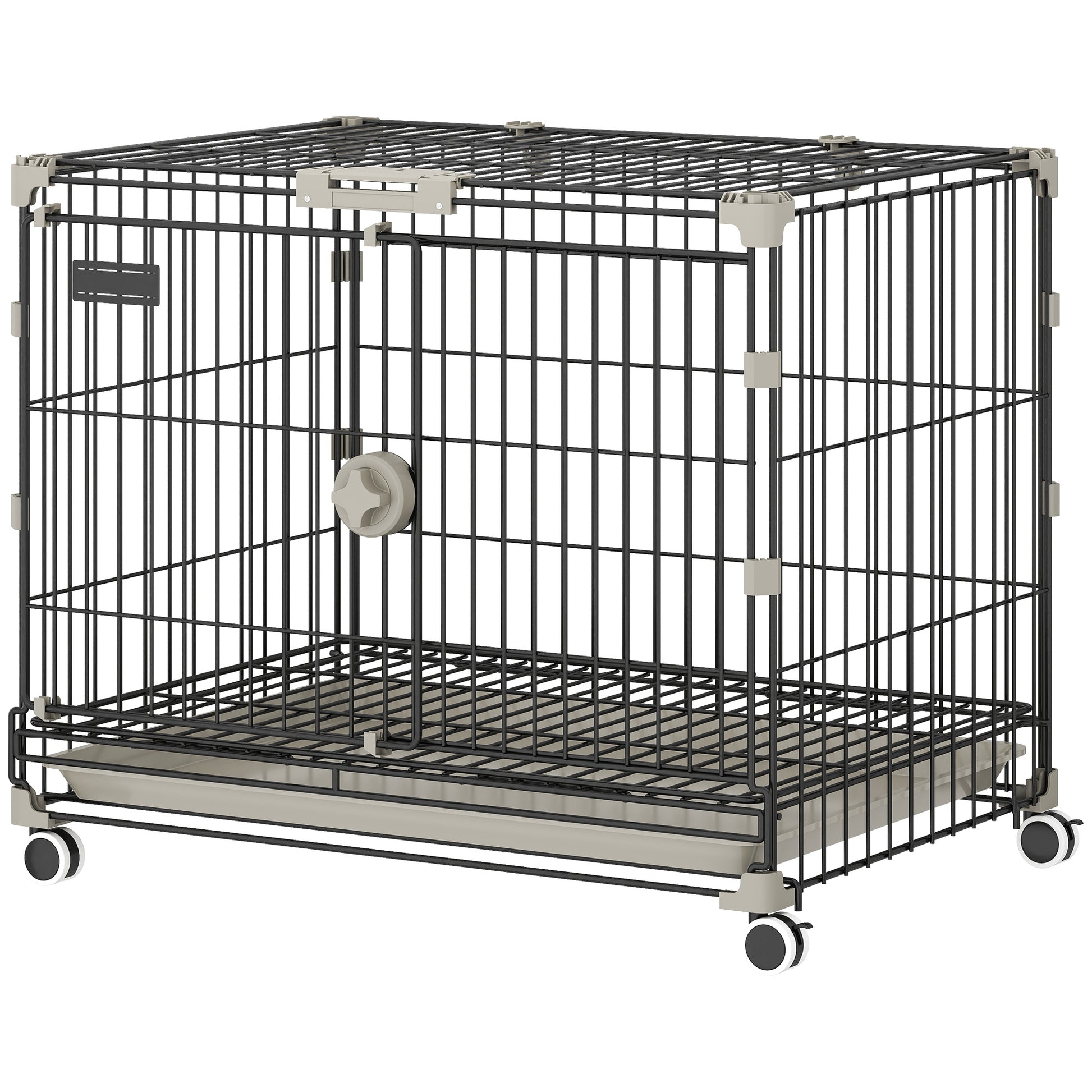 Dog Crate, 24 Inch Metal Dog Cage with Removable Tray, Lockable Wheels, 2 Doors for Small Medium Breeds, Black