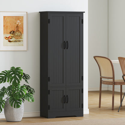 60" 4-Door Storage Cabinet Multi-Storey Large Space Pantry with Adjustable Shelves Black