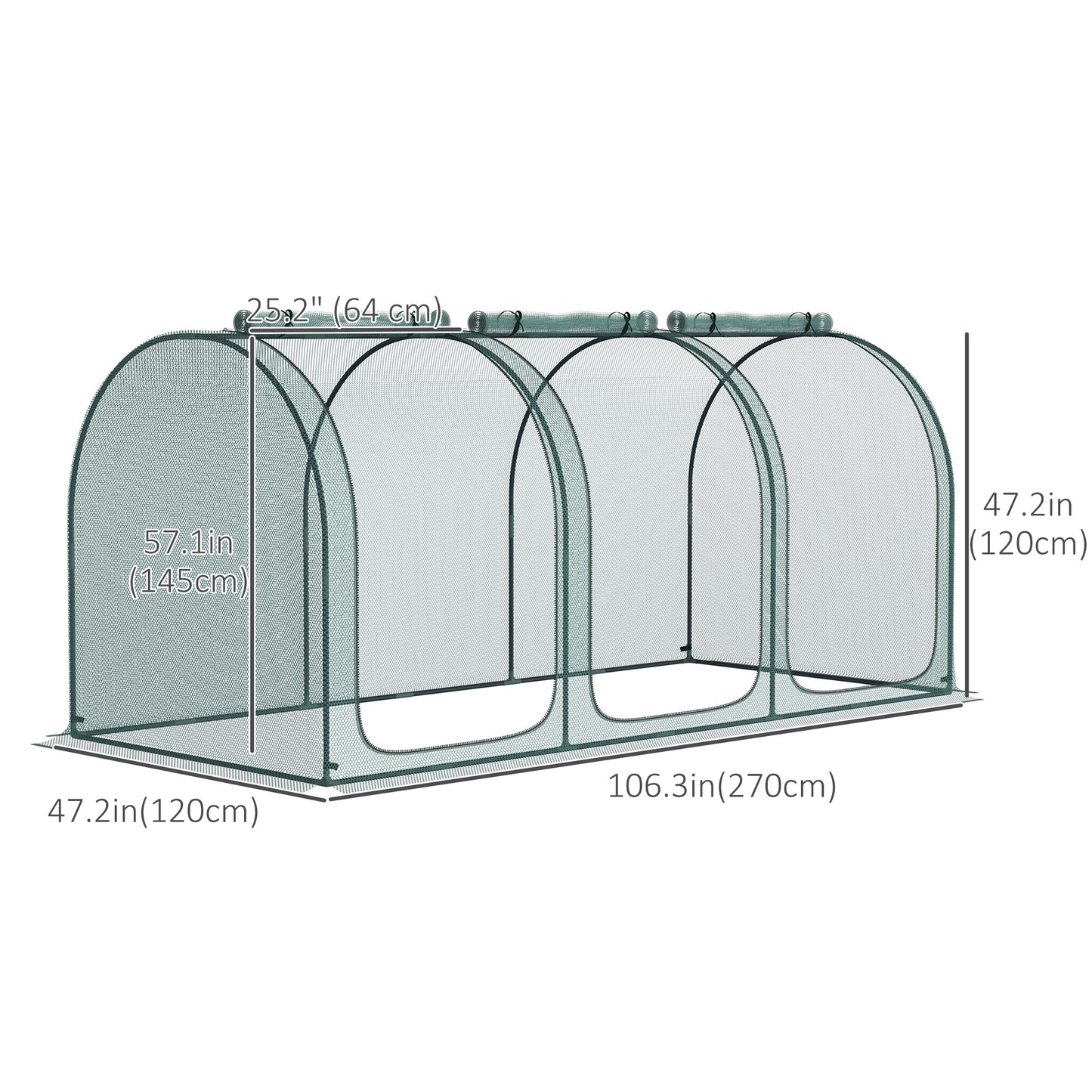 9' x 4' Crop Cage, Garden Plant Protector, with 3 Zippered Doors and 4 Ground Stakes, for Garden, Yard, Lawn, Green
