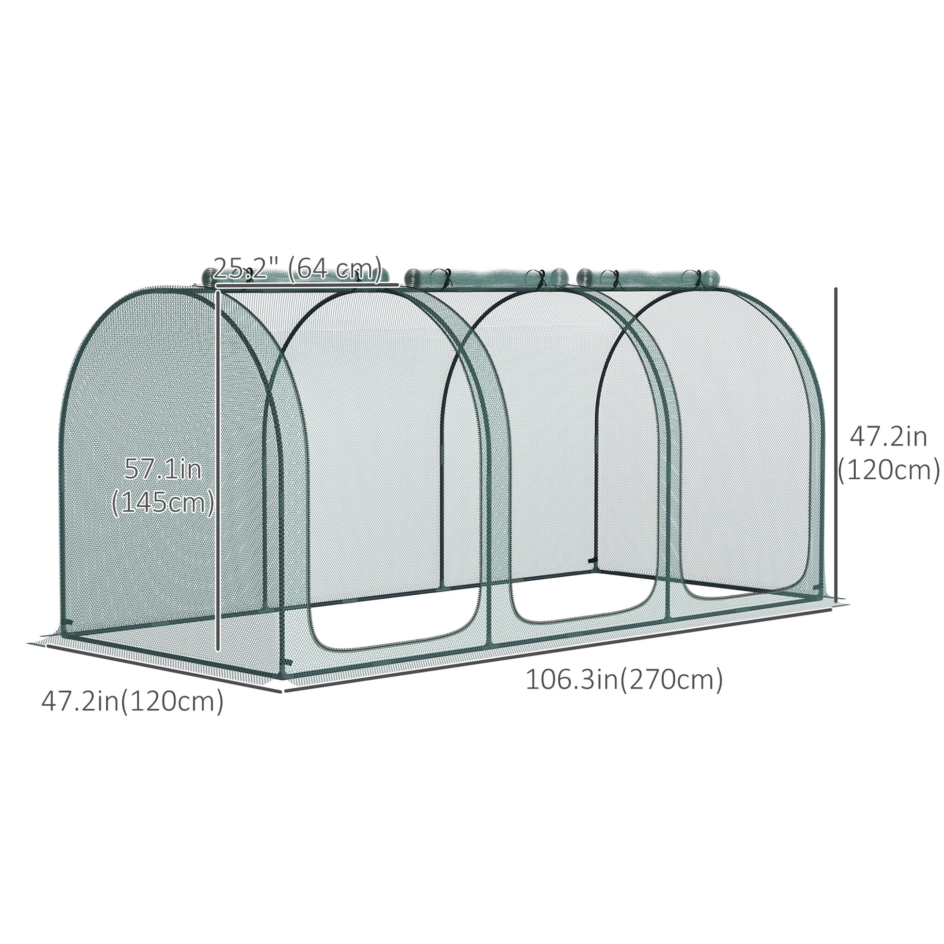 9' x 4' Crop Cage, Garden Plant Protector, with 3 Zippered Doors and 4 Ground Stakes, for Garden, Yard, Lawn, Green