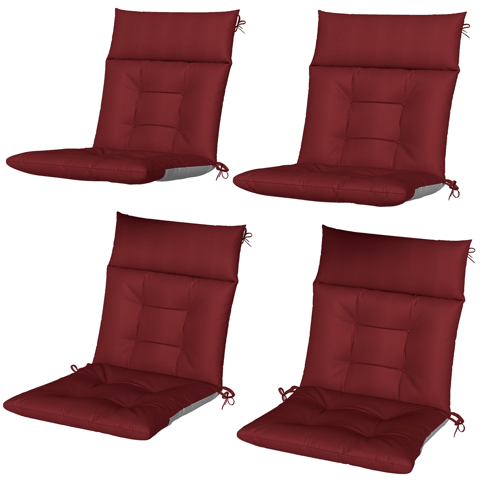 Patio Chair Cushions Set of 4, Waterproof Non-Slip Lounge Chair Cushions, 44"x21", Wine Red