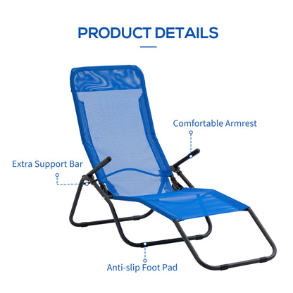 Foldable Patio Lounge Chair, Outdoor Beach Lounger with Breathable Mesh Fabric, Zero Gravity Chair with Reclining, Footrests, and Armrests, for Garden, Pool, Blue