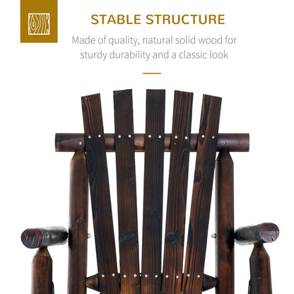 Outdoor Rocking Chair, Wooden Adirondack Outdoor Rocker with High Back, Slatted Seat, Oversized Rustic Patio Rocking Chair for Garden, Porch, Yard, Balcon, Dark Carbonized