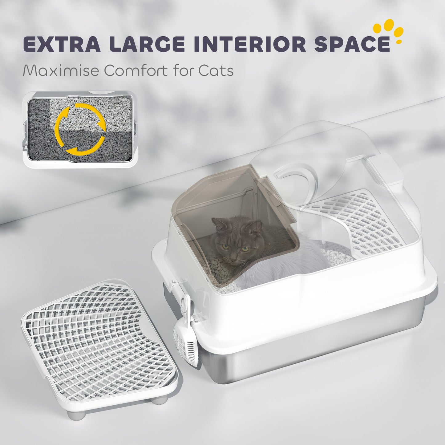 Extra Large Stainless Steel Cat Litter Box w/ High Sided, Removable Lid, Mats, Scoop, Odor Free, Non-Sticky, Leakproof
