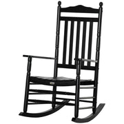 Wooden Outdoor Rocking Chair, Patio Rocking Chair with Slatted High Back and Armrests for Porch, Garden, Lawn, Black