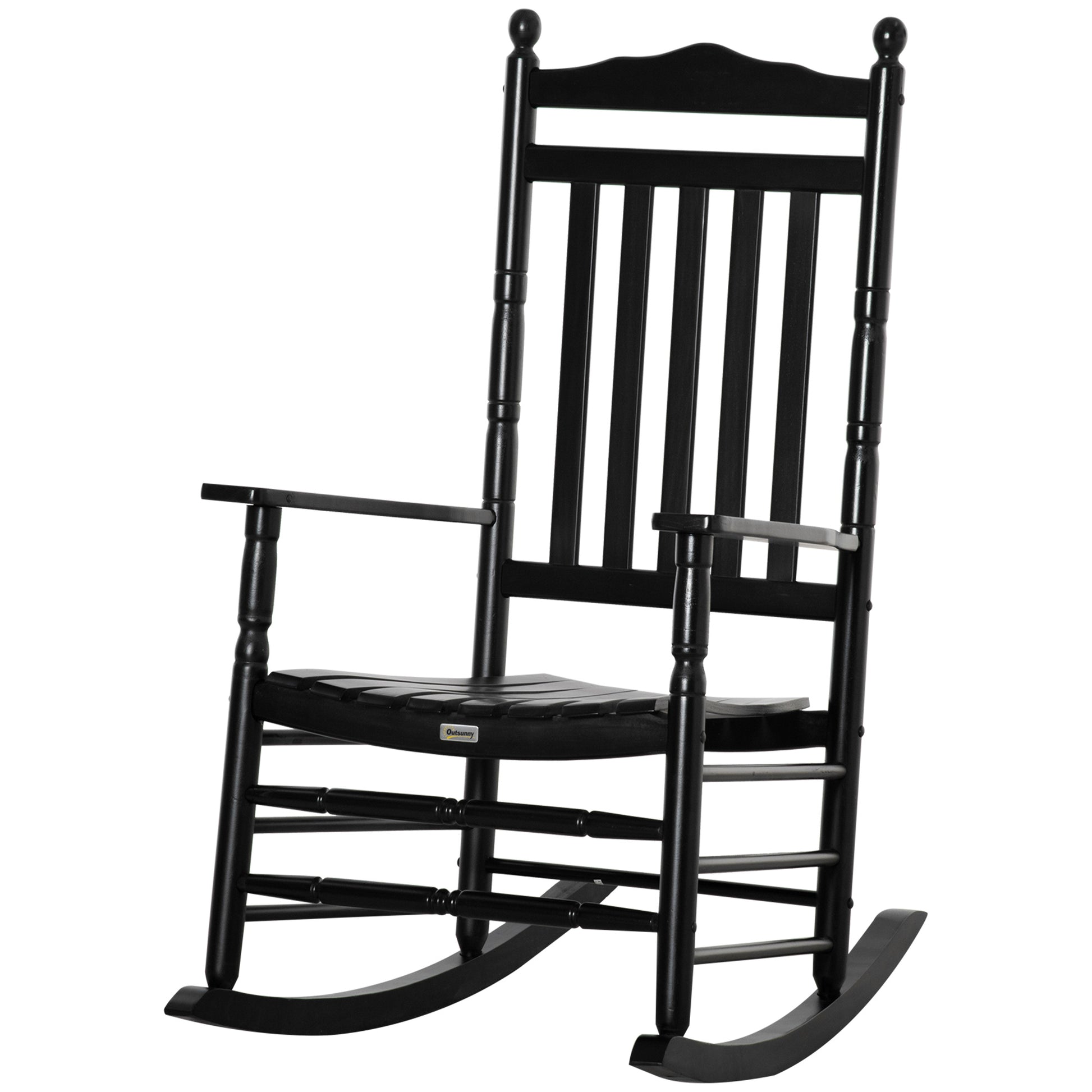 Wooden Outdoor Rocking Chair, Patio Rocking Chair with Slatted High Back and Armrests for Porch, Garden, Lawn, Black