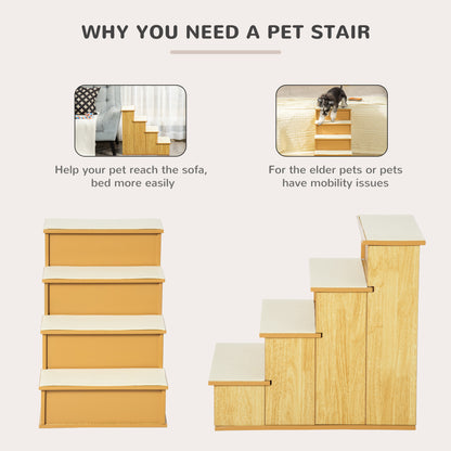 Dog Steps Pet Stairs for Bed Cat Ladder for Couch with Non-Slip Carpet, 15.7" x 23.2" x 21.3", Natural Wood