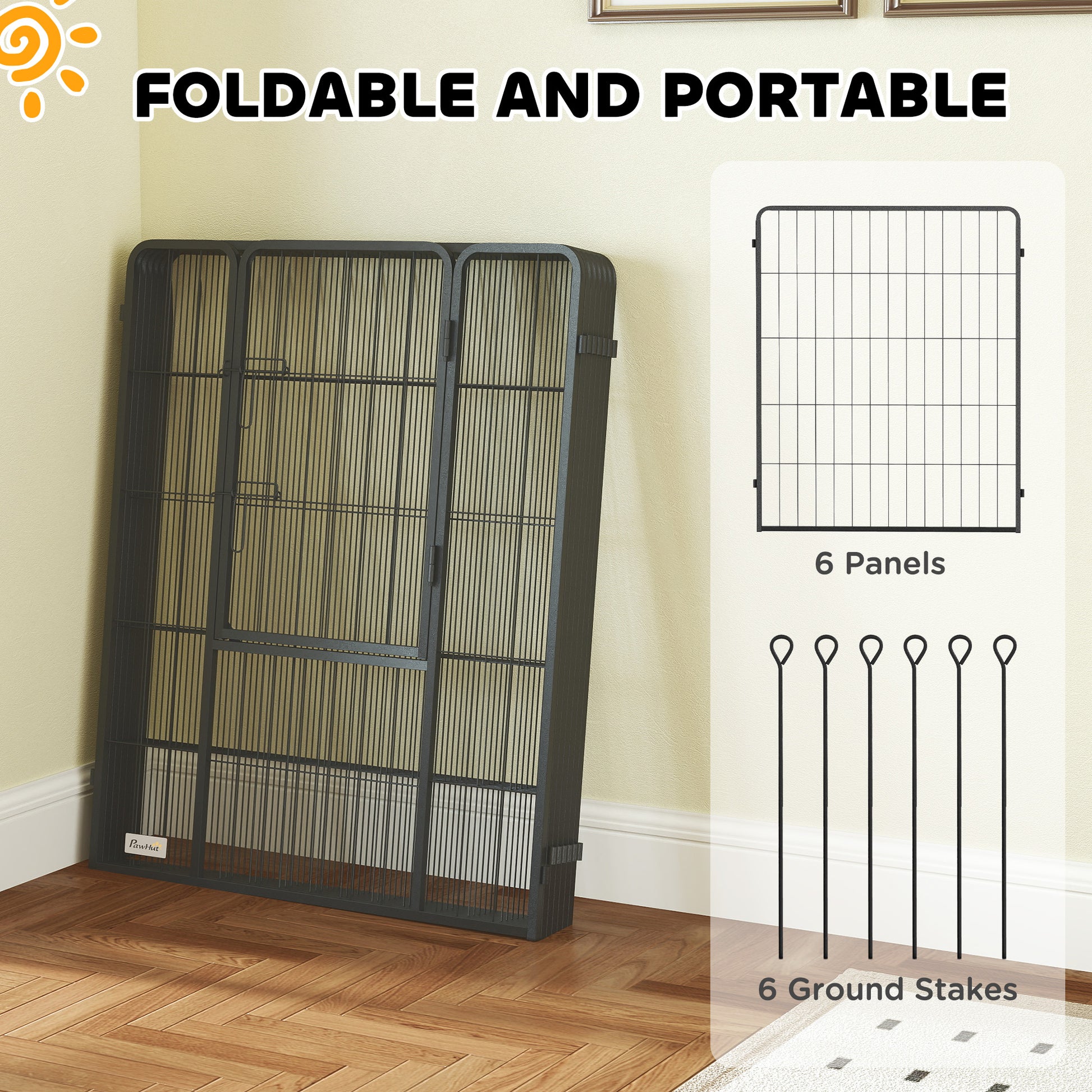 Heavy Duty Dog Playpen with Door for Large Dogs, 6 Panels, 39"H