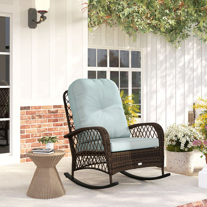 Outdoor Wicker Rattan Rocking Chair Patio Rocker with Thick Cushions for Garden Backyard Porch, Light Green